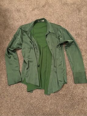 Abercrombie & Fitch Green Satin Button-Down Shirt